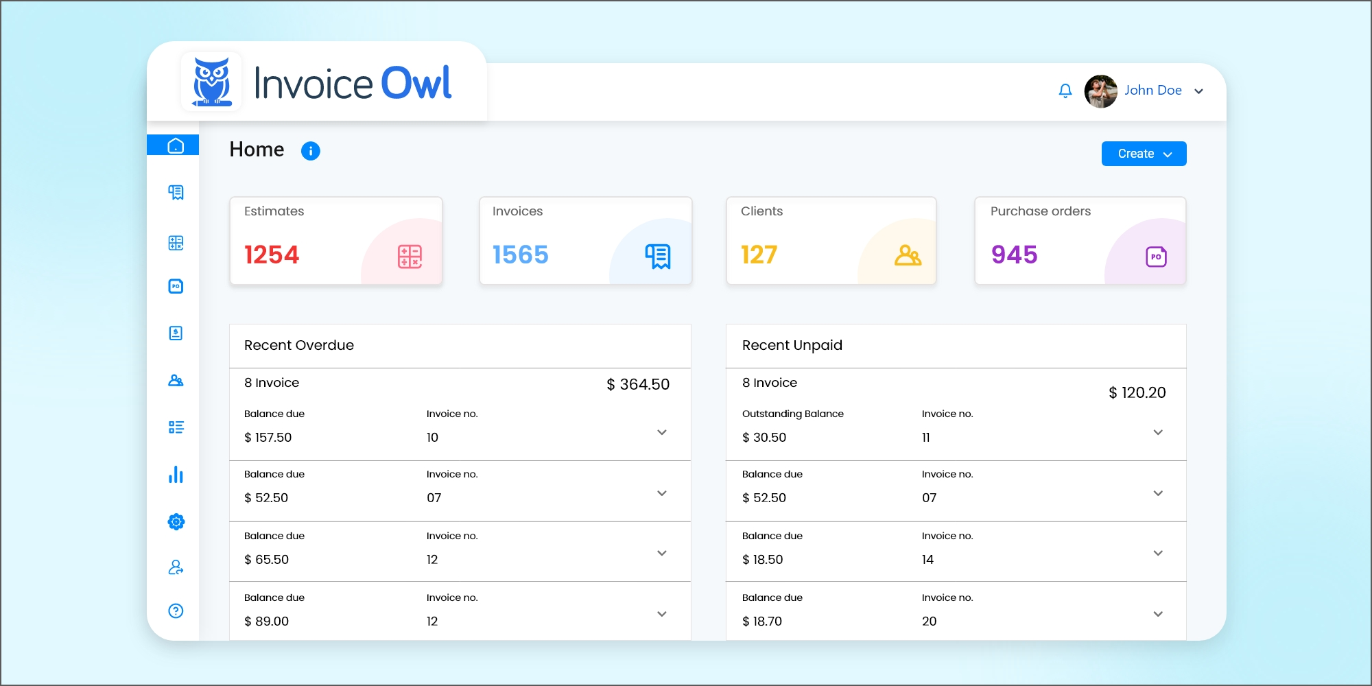 Invoice Owl reporting and management dashboard